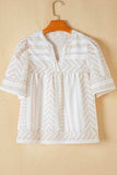 Geometric Jacquard Notched Half Sleeve Blouse - Trendsi - Flyclothing LLC
