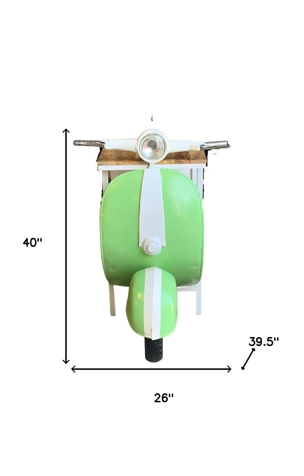 26" Green And White Novelty Scooter Open Cabinet with Two Shelves - Homeroots - Flyclothing LLC