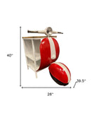 26" Red and Off White Novelty Scooter Open Cabinet With Two Shelves - Homeroots