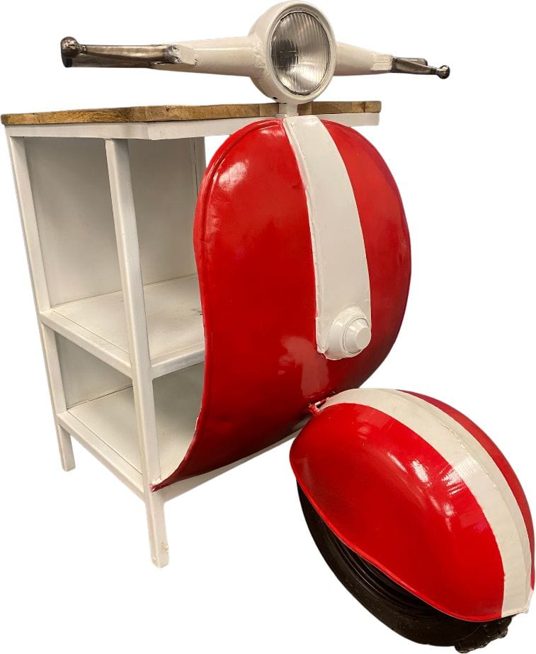 26" Red and Off White Novelty Scooter Open Cabinet With Two Shelves - Homeroots