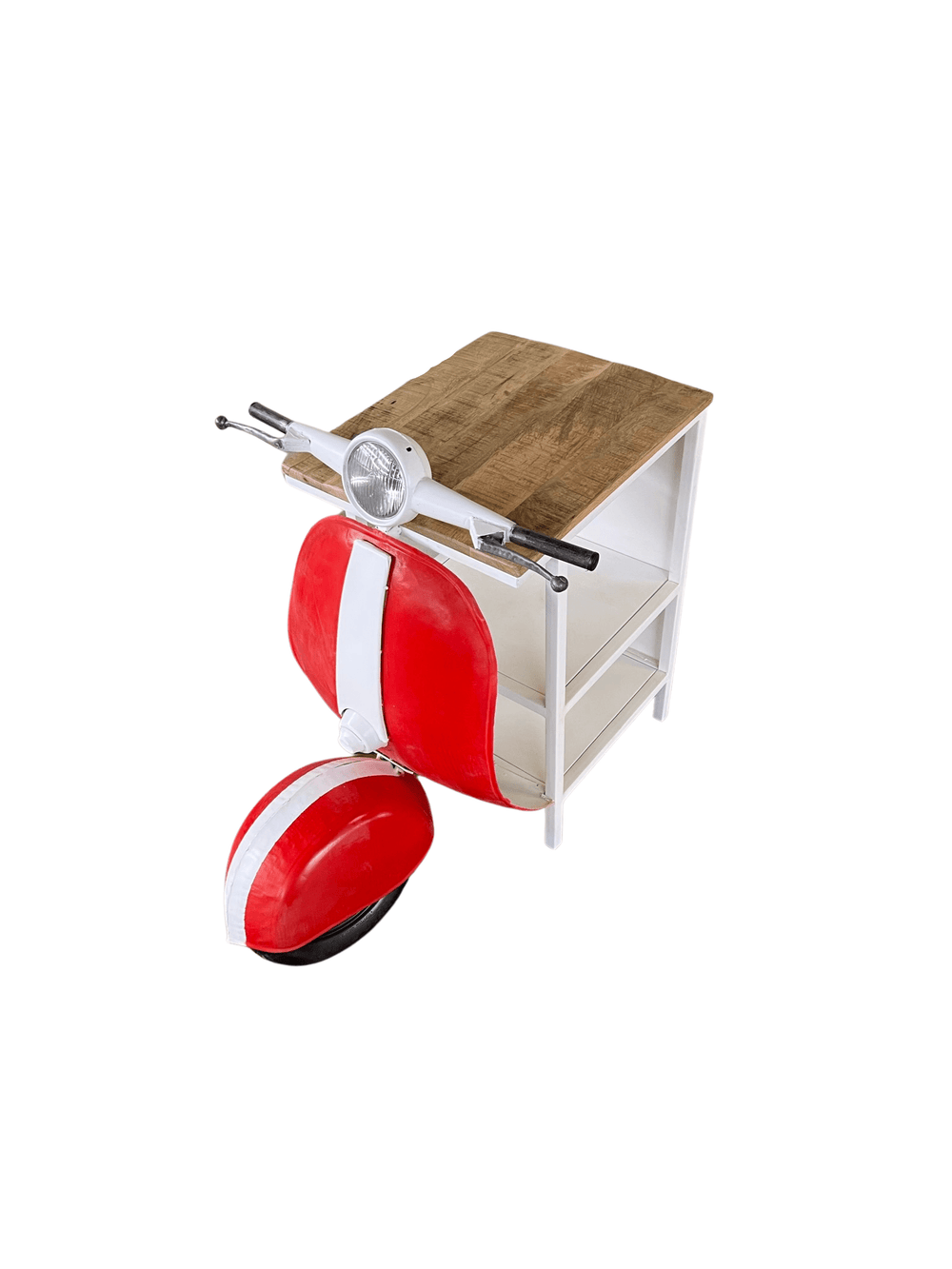 26" Red and Off White Novelty Scooter Open Cabinet With Two Shelves - Homeroots