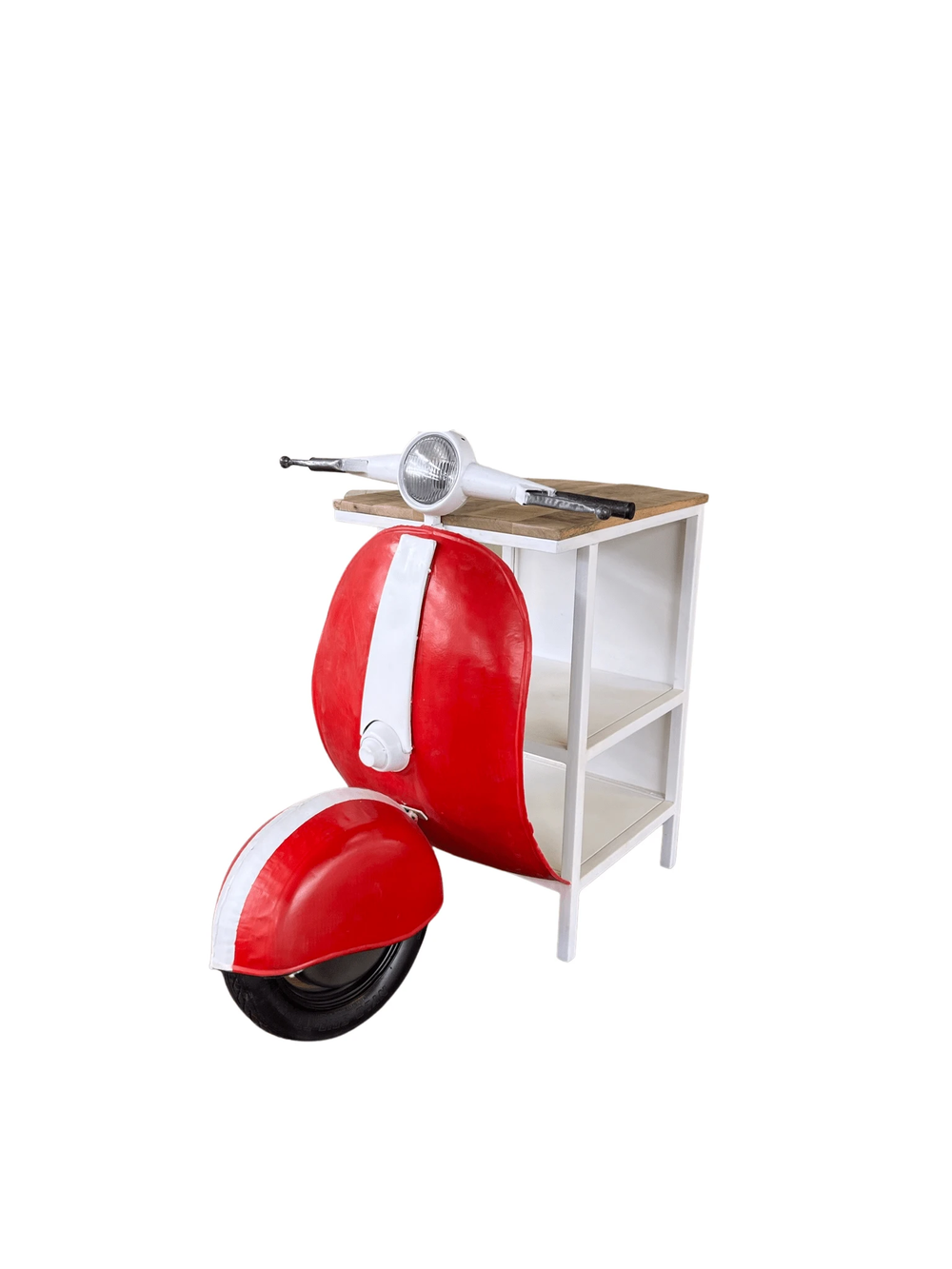 26" Red and Off White Novelty Scooter Open Cabinet With Two Shelves - Homeroots
