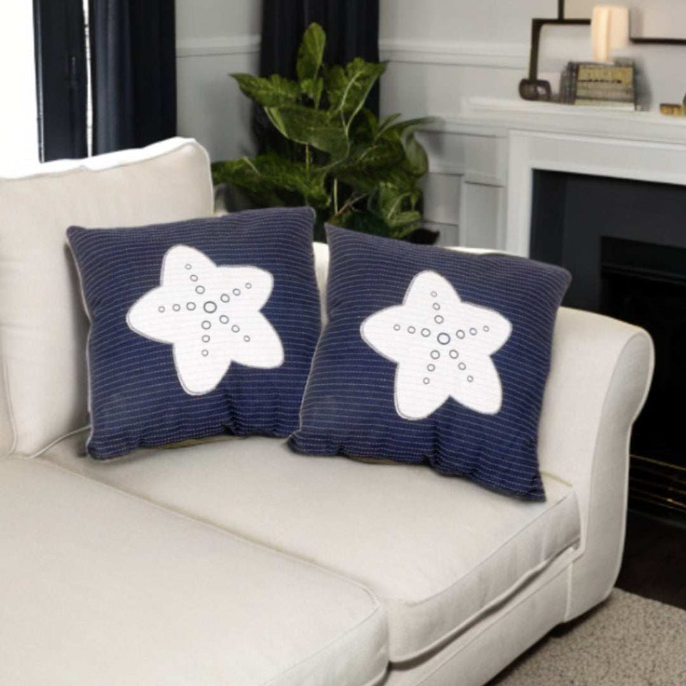 Set of Two Blue and White Starfish Throw Pillows - Homeroots - Flyclothing LLC