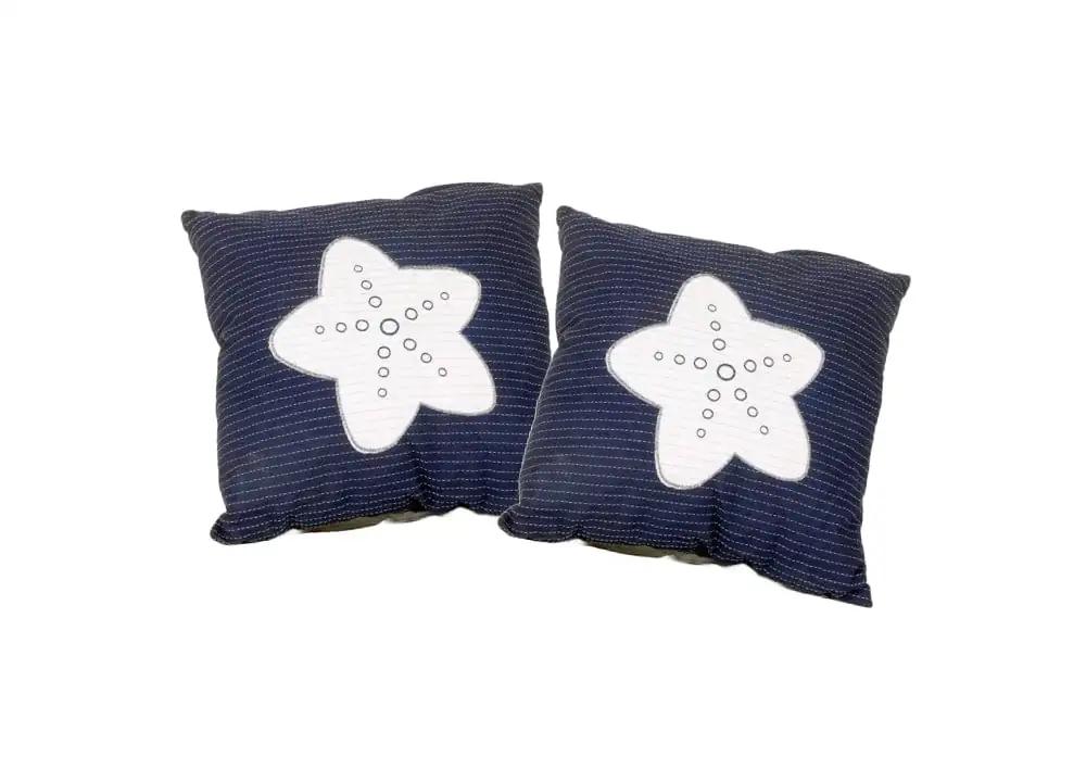 Set of Two Blue and White Starfish Throw Pillows - Homeroots