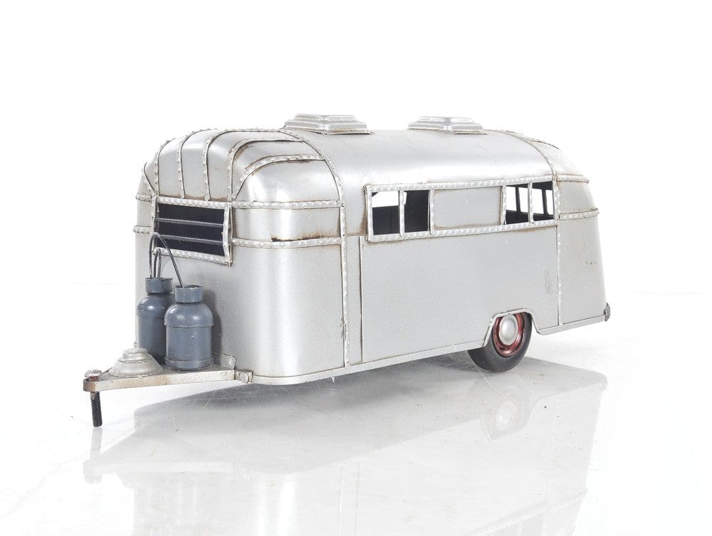 6" Silver Metal Silver Camping Trailer Truck Hand Painted Decorative Truck - Homeroots