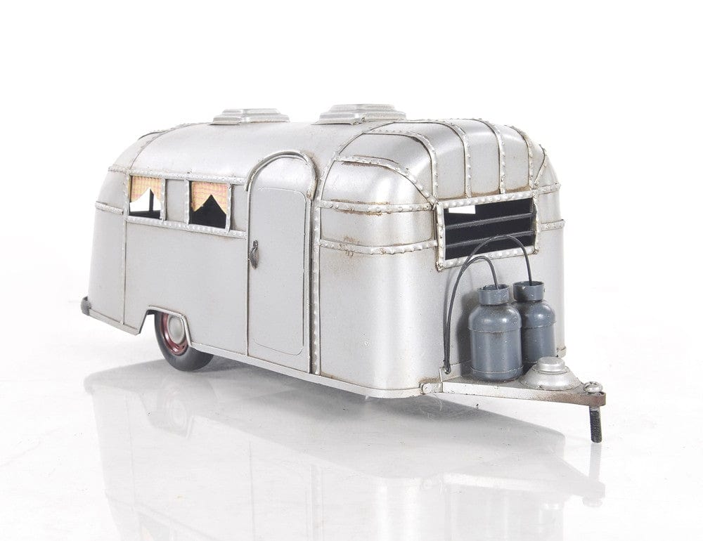 6" Silver Metal Silver Camping Trailer Truck Hand Painted Decorative Truck - Homeroots