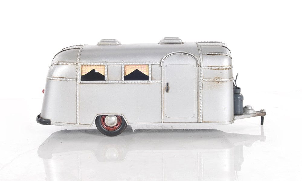 6" Silver Metal Silver Camping Trailer Truck Hand Painted Decorative Truck - Homeroots