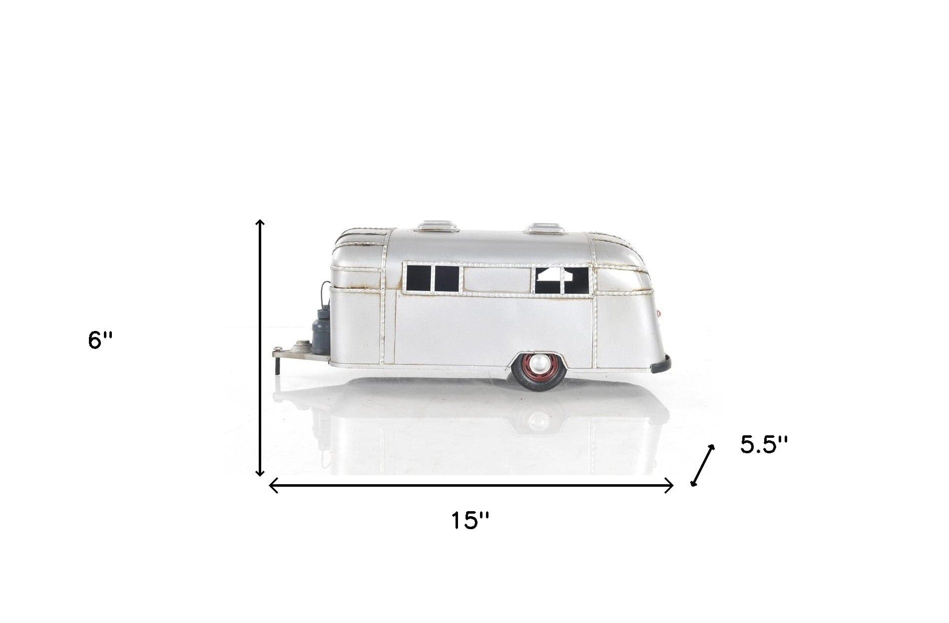 6" Silver Metal Silver Camping Trailer Truck Hand Painted Decorative Truck - Homeroots