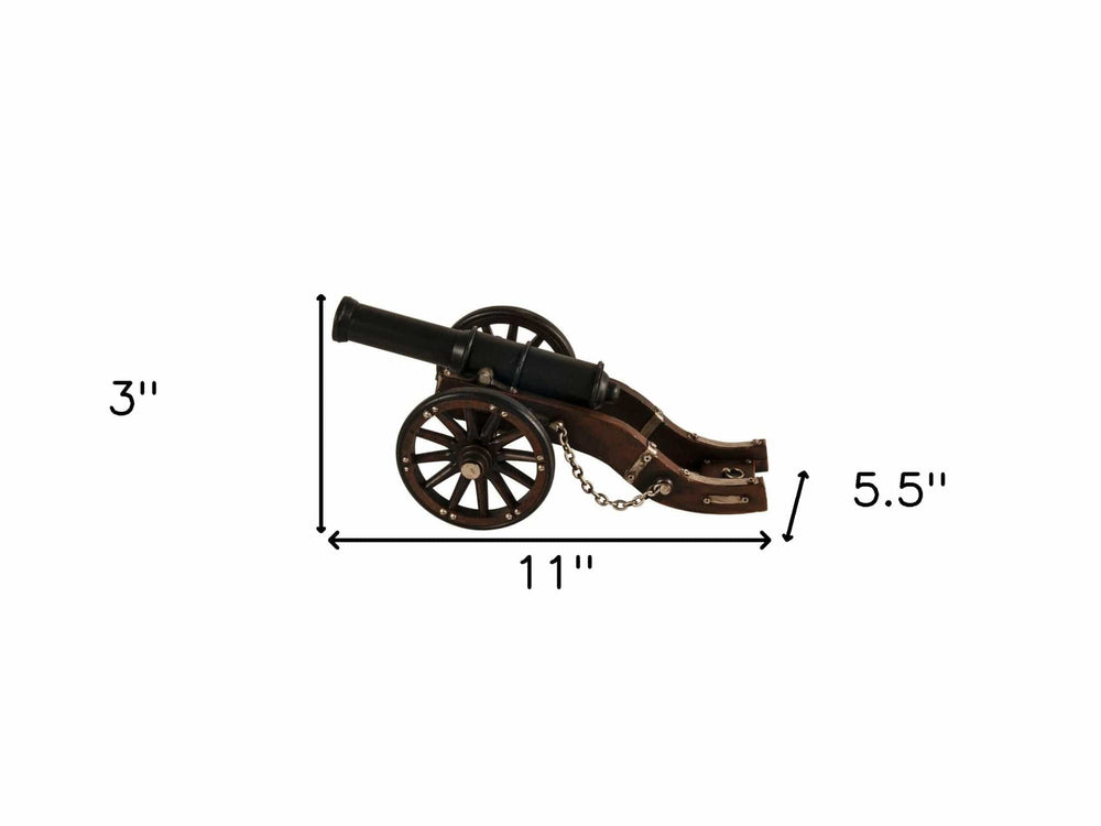 3" Brown and Black Metal Louis XIV Cannon Hand Painted Sculpture - Homeroots - Flyclothing LLC