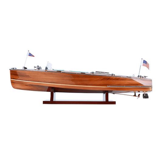 7" Wood Brown c1928 Chris Craft Triple Cockpit Medium Boat Hand Painted Decorative Boat - Homeroots
