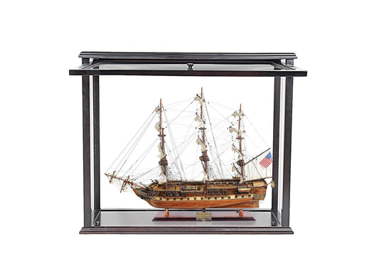 30" Wood Brown 1797 USS Constitution Medium Open Fron Display Case Hand Painted Model Boat - Homeroots
