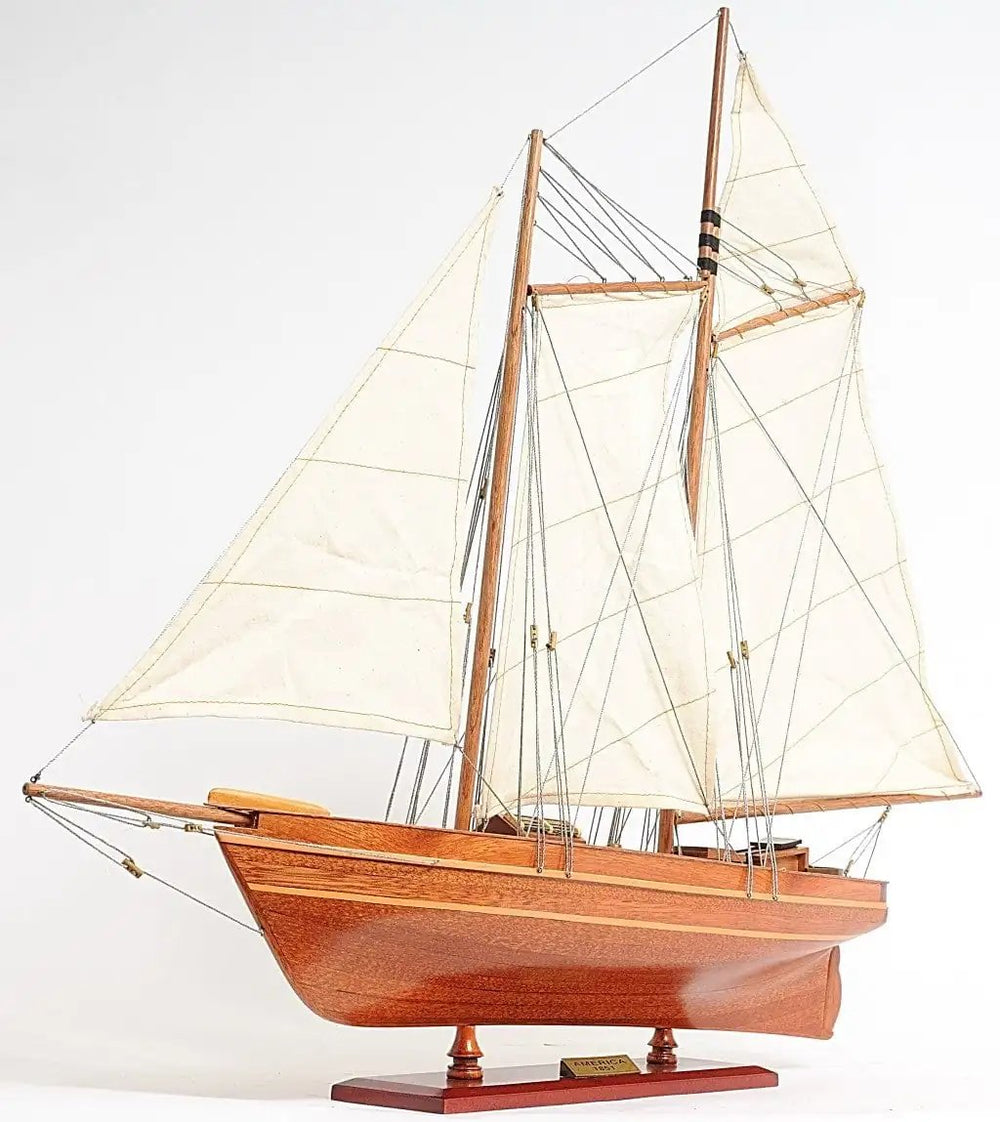 28" Wood Brown America 1851 Yacht Hand Painted Sculpture - Homeroots - Flyclothing LLC