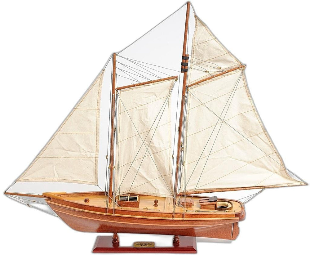 28" Wood Brown America 1851 Yacht Hand Painted Sculpture - Homeroots - Flyclothing LLC