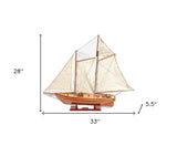 28" Wood Brown America 1851 Yacht Hand Painted Sculpture - Homeroots - Flyclothing LLC
