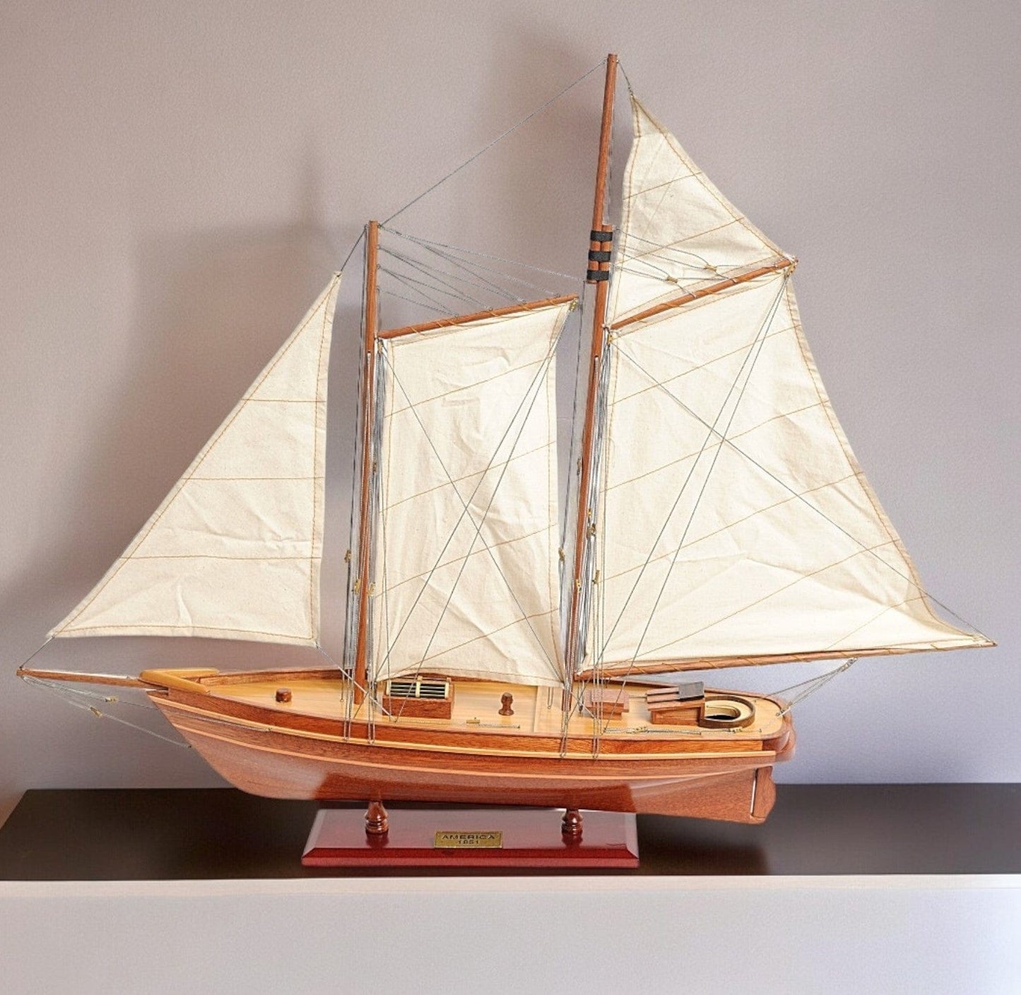 28" Wood Brown America 1851 Yacht Hand Painted Sculpture - Homeroots - Flyclothing LLC