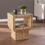 23" Brown And Clear Glass And Rattan Wicker Square End Table - Homeroots - Flyclothing LLC