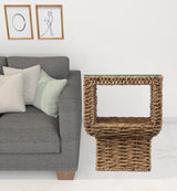 23" Brown And Clear Glass And Rattan Wicker Square End Table - Homeroots - Flyclothing LLC