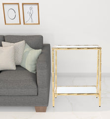23" Gold Glass Top Square End Table With Shelf