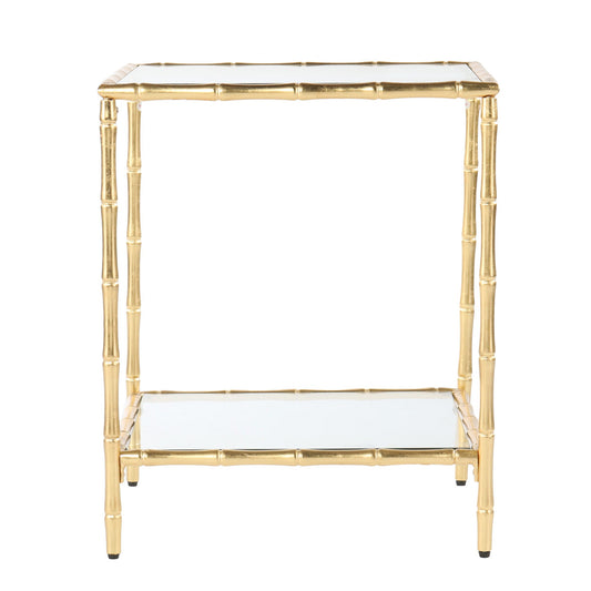 23" Gold Glass Top Square End Table With Shelf