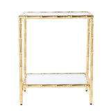 23" Gold Glass Top Square End Table With Shelf - Homeroots