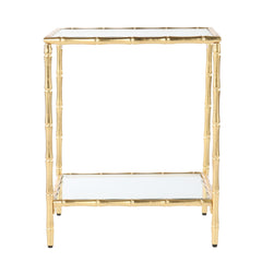 23" Gold Glass Top Square End Table With Shelf