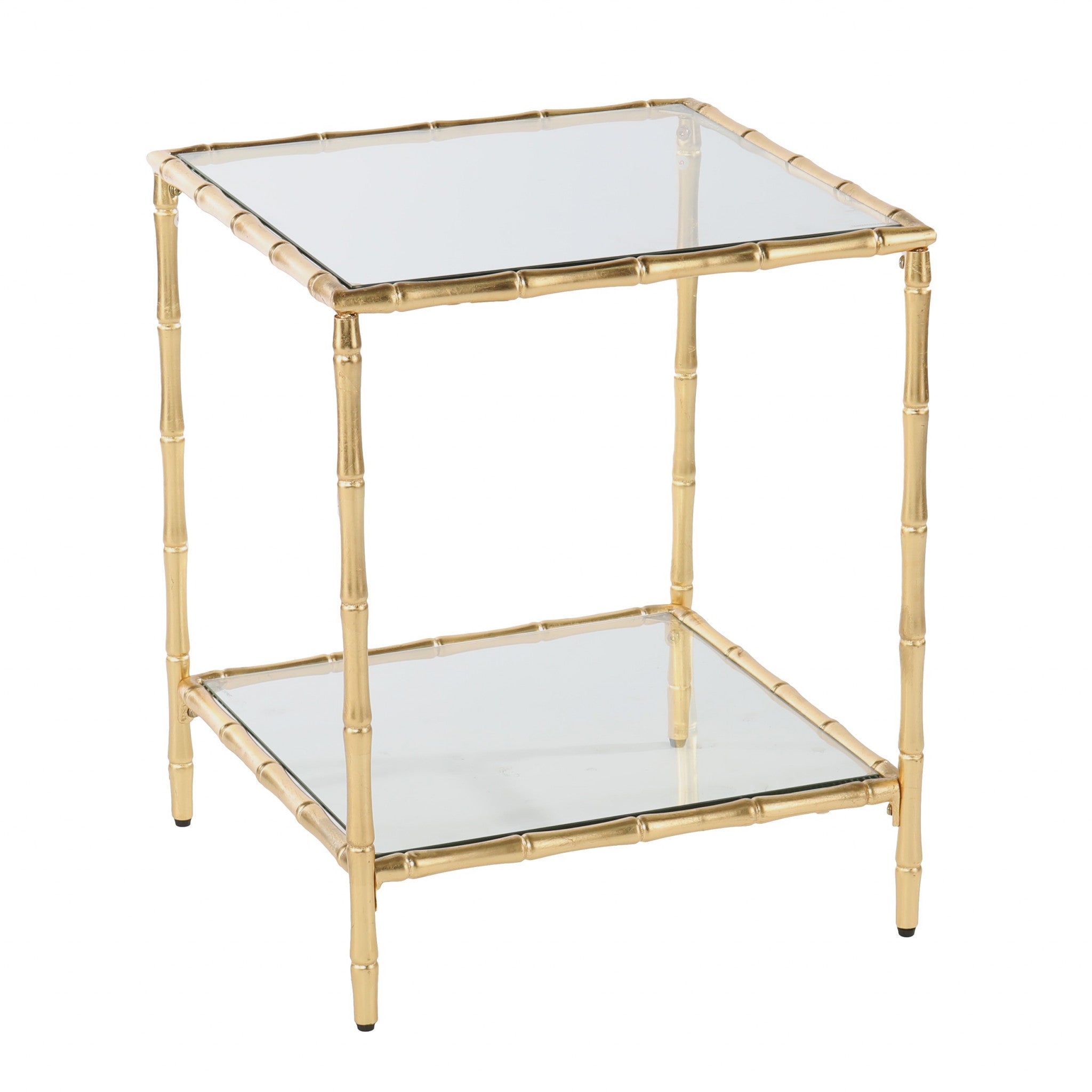 23" Gold Glass Top Square End Table With Shelf