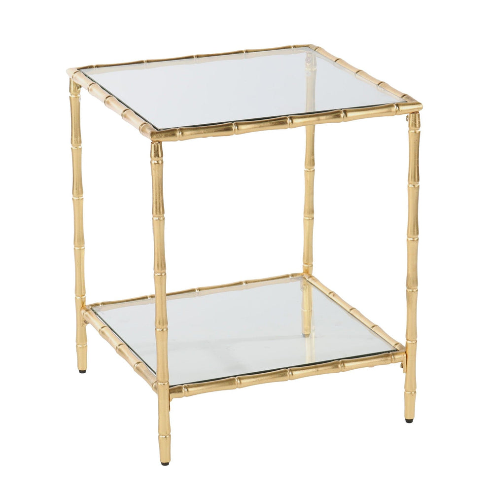 23" Gold Glass Top Square End Table With Shelf - Homeroots