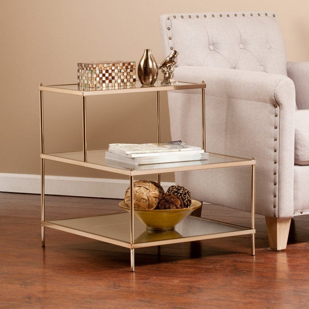 24" Gold And Clear Glass Tiered Rectangular End Table - Homeroots