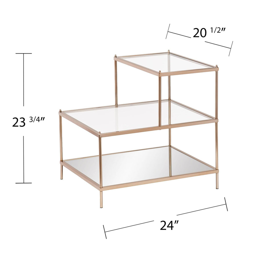 24" Gold And Clear Glass Tiered Rectangular End Table - Homeroots