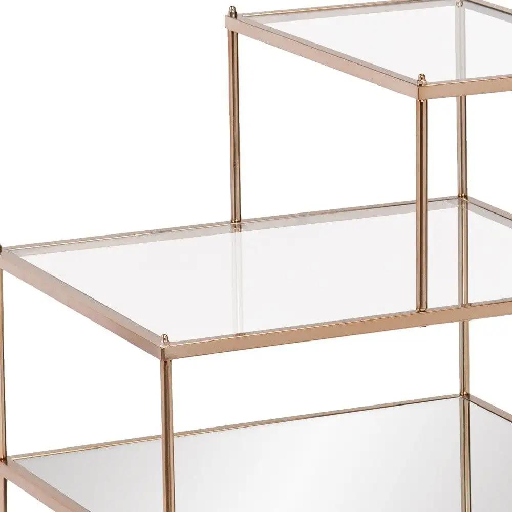 24" Gold And Clear Glass Tiered Rectangular End Table - Homeroots
