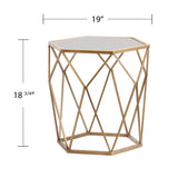 19" Gold And Reflective Glass Hexagon Mirrored End Table - Homeroots