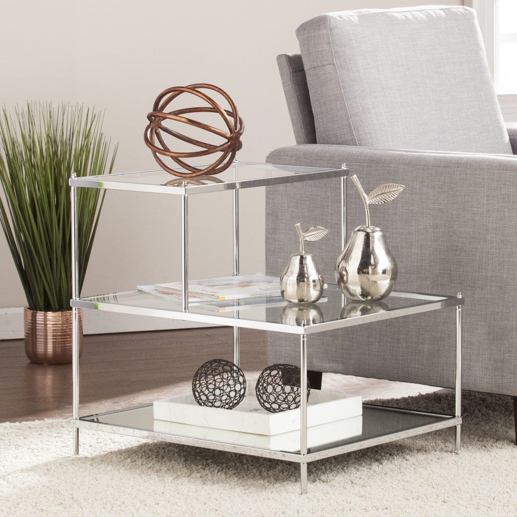 24" Silver And Clear Glass Mirrored End Table - Homeroots - Flyclothing LLC