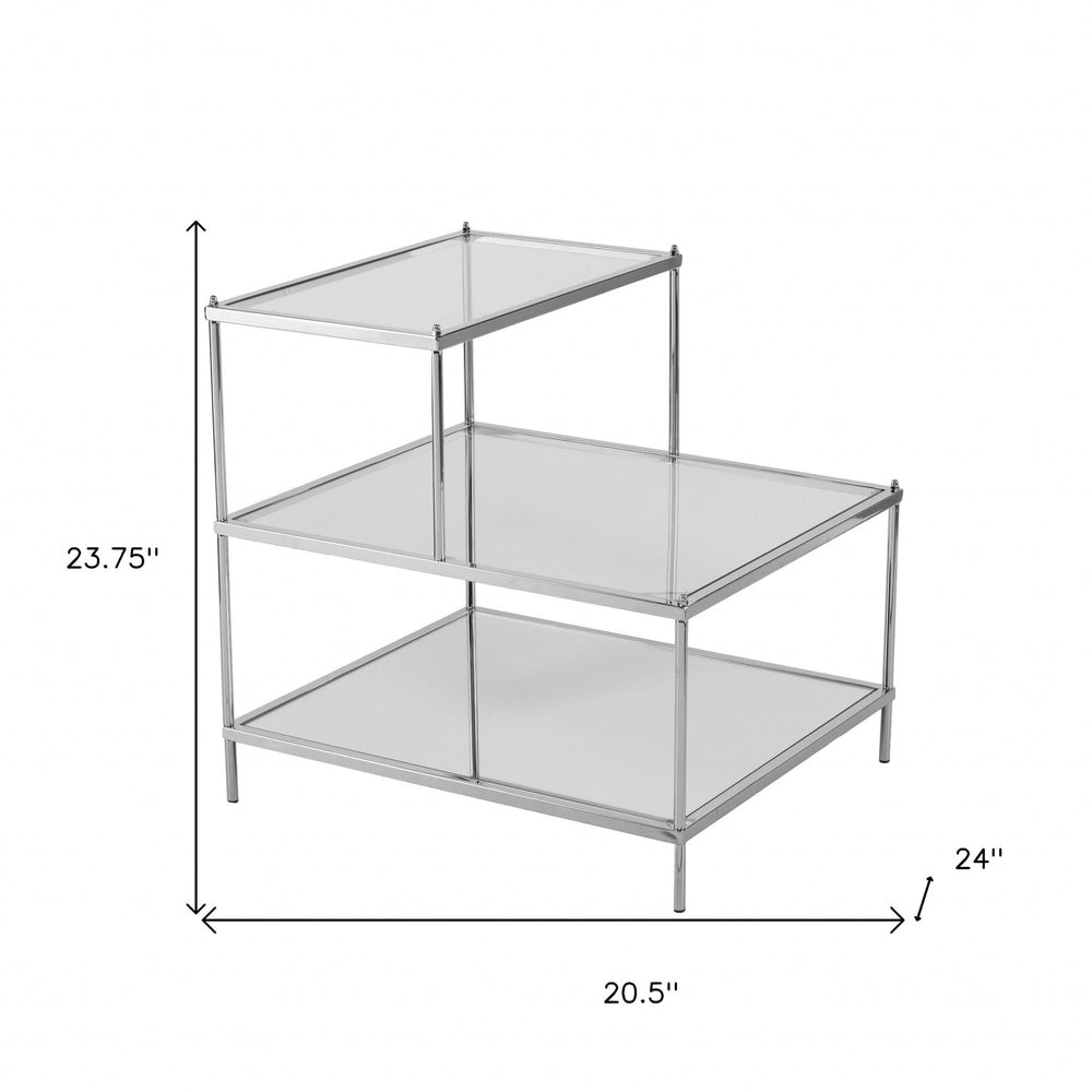 24" Silver And Clear Glass Mirrored End Table - Homeroots - Flyclothing LLC