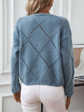 Openwork Round Neck Long Sleeve Knit Top - Trendsi