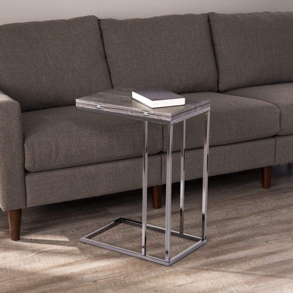 25" Silver And Gray Expandable Rectangular End Table - Homeroots - Flyclothing LLC