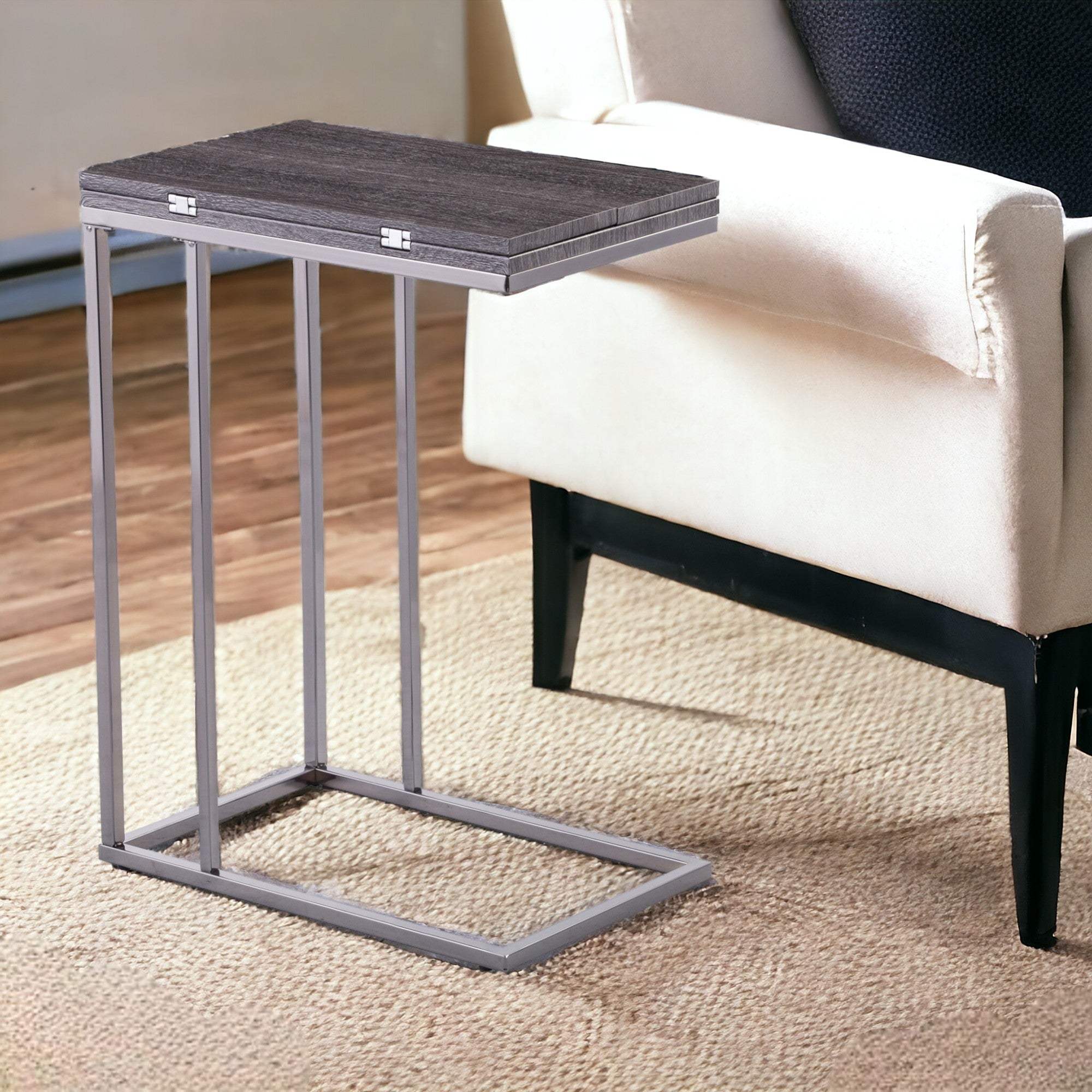 25" Silver And Gray Expandable Rectangular End Table - Homeroots - Flyclothing LLC