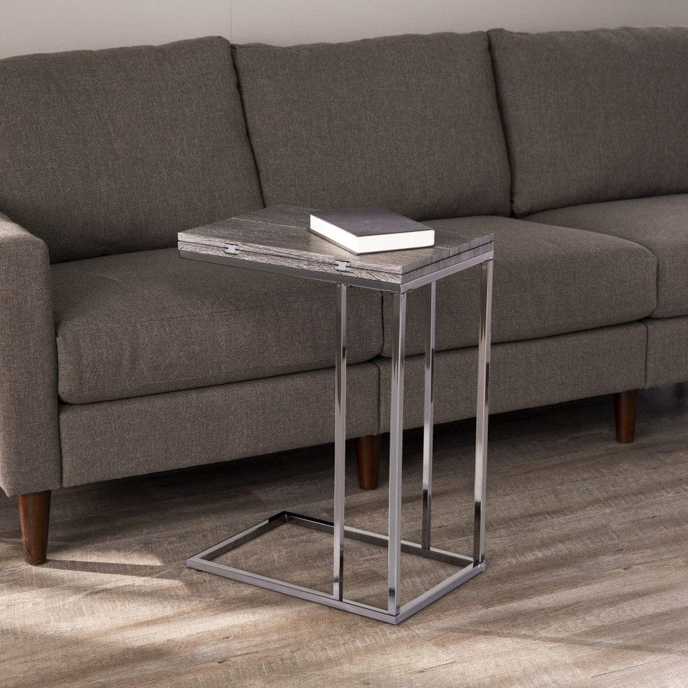 25" Silver And Gray Expandable Rectangular End Table - Homeroots