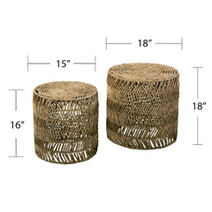 Set Of Two 18" Natural Woven Rattan End Tables - Homeroots