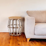 18" Silver And Natural Manufactured Wood Round End Table - Homeroots