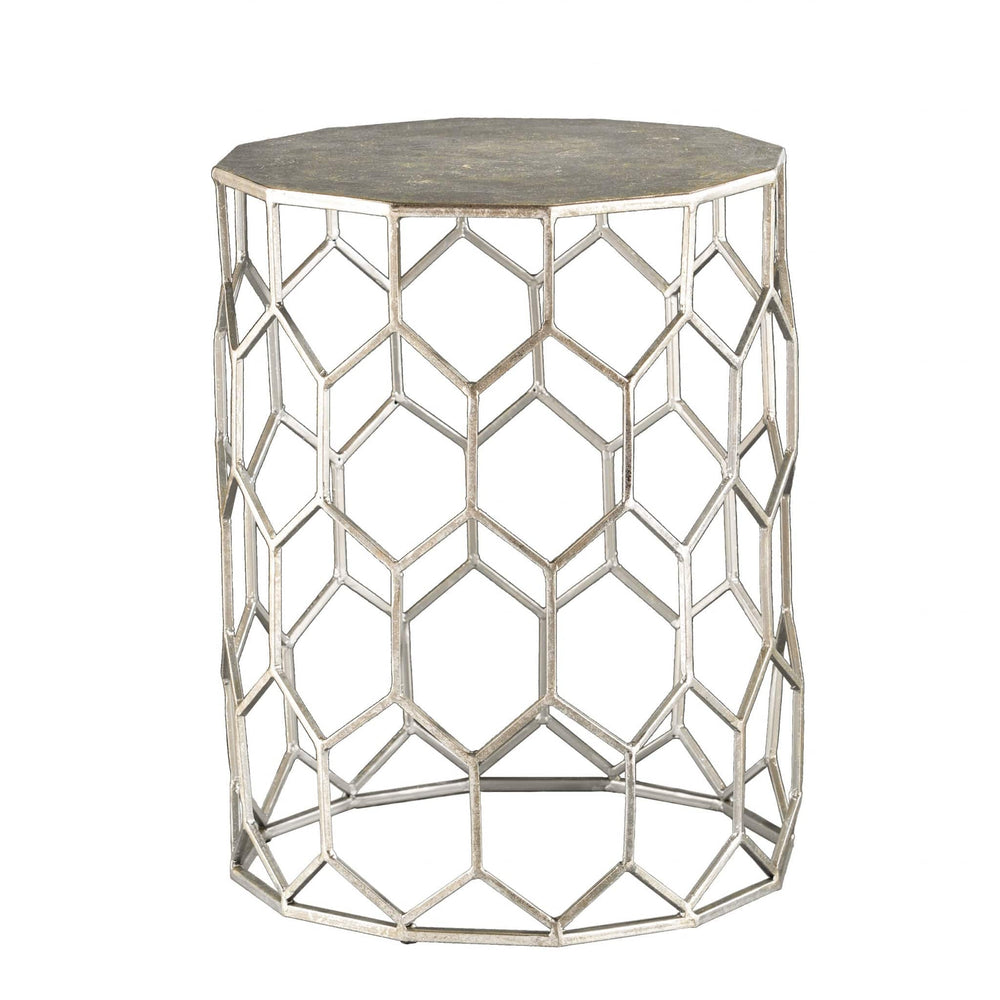 18" Antiqued Gold Honeycomb Hexagonal End Table - Homeroots