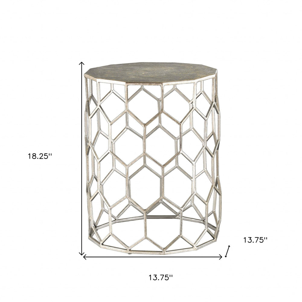 18" Antiqued Gold Honeycomb Hexagonal End Table - Homeroots - Flyclothing LLC