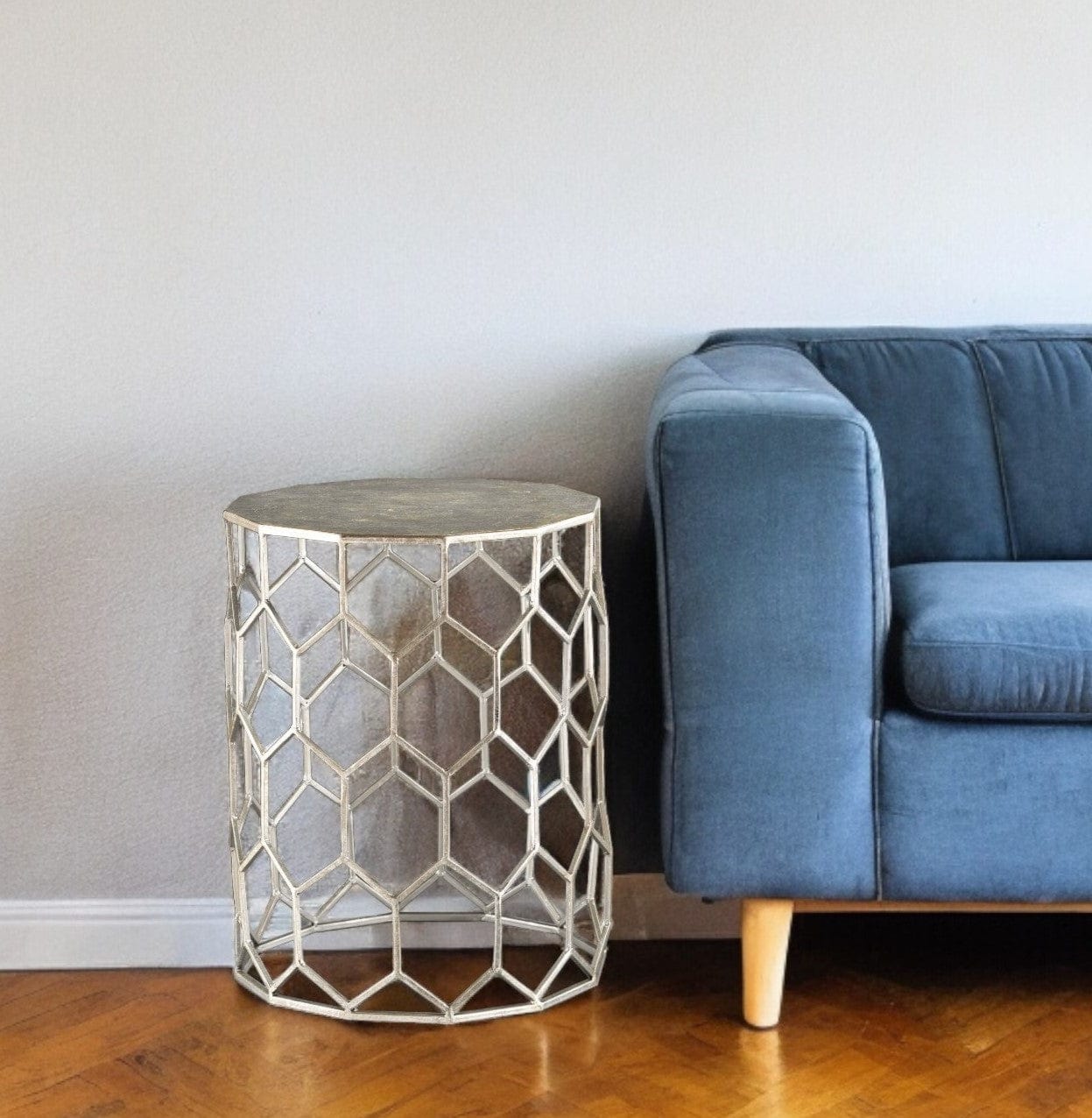 18" Antiqued Gold Honeycomb Hexagonal End Table - Homeroots - Flyclothing LLC