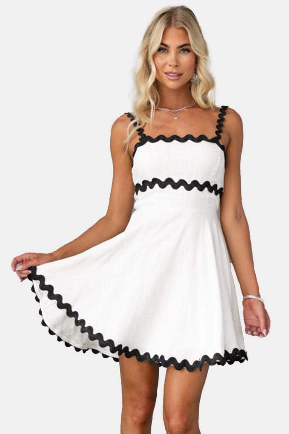 Contrast Trim Square Neck Mini Dress - Trendsi - Flyclothing LLC