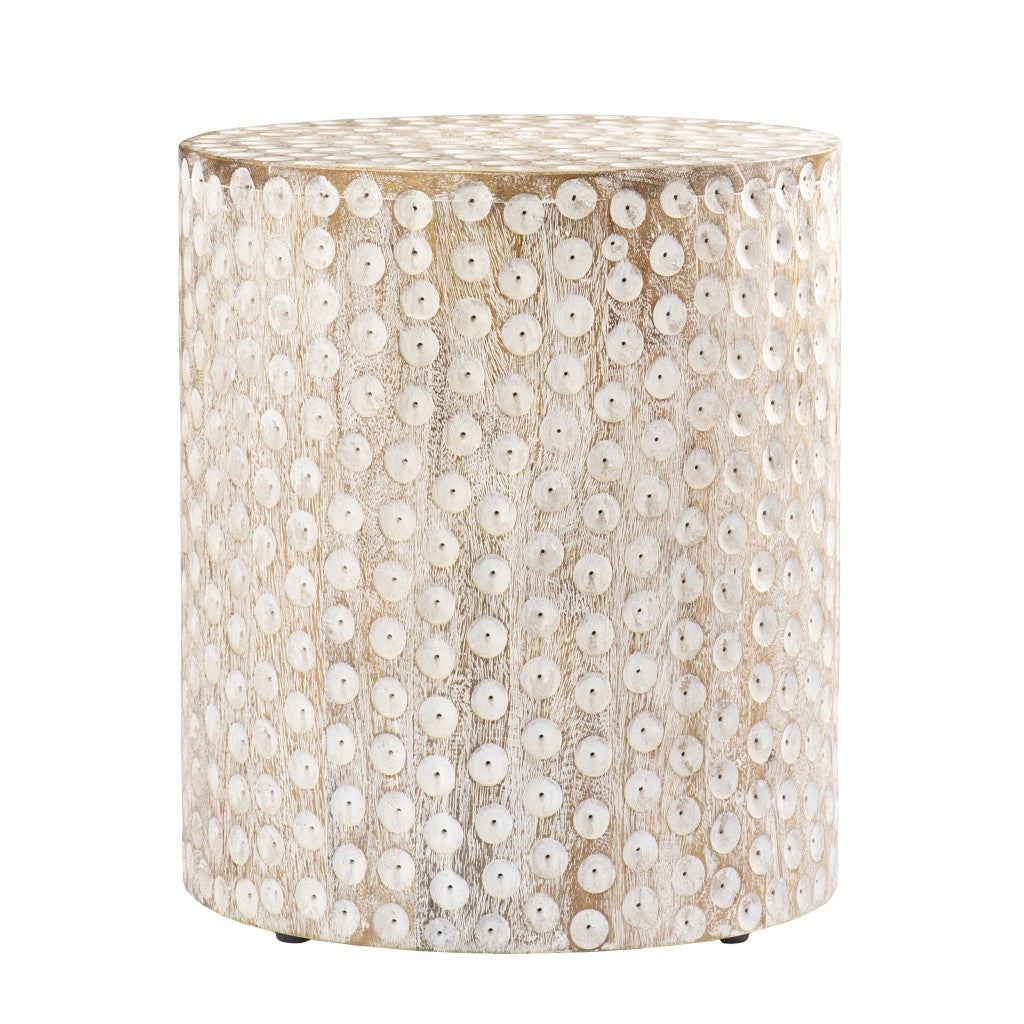 18" Washed White Solid Wood Round End Table