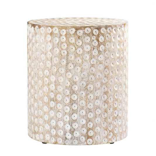 18" Washed White Solid Wood Round End Table