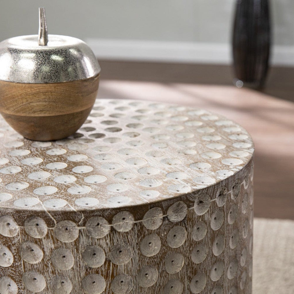 18" Washed White Solid Wood Round End Table - Homeroots