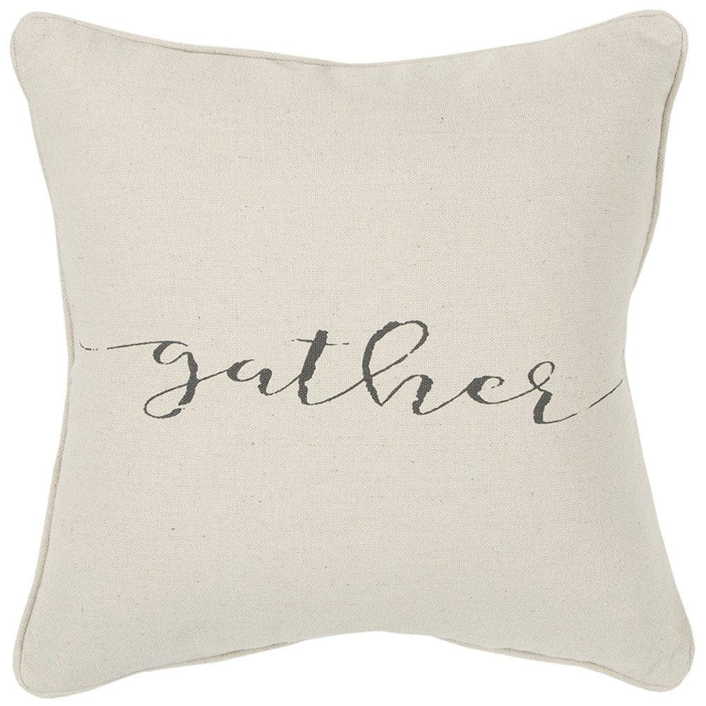 Gray and Cream Canvas Gather Decorative Throw Pillow - Homeroots
