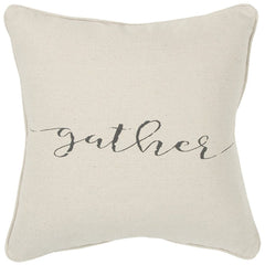 Gray and Cream Canvas Gather Decorative Throw Pillow - Homeroots