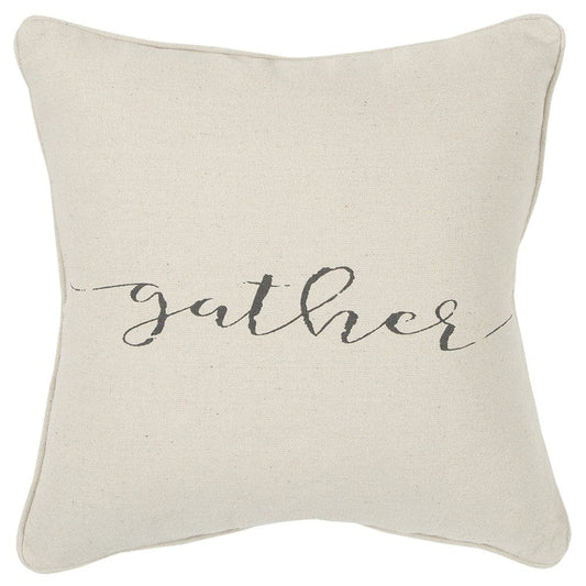 Gray and Cream Canvas Gather Decorative Throw Pillow - Homeroots