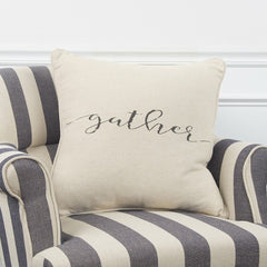 Gray and Cream Canvas Gather Decorative Throw Pillow - Homeroots
